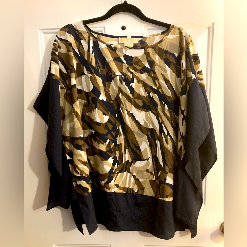 Michael Kors Women’s 1x Tunic Black, Tan abstract Top